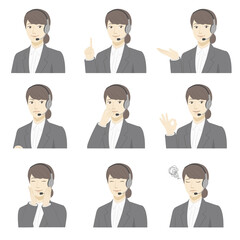 Female facial expression illustration set