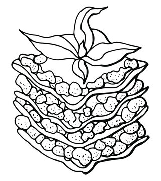recommend clip art: Lasagna. Italian Cuisine. Line art. White background, isolate. Stock illustration.
