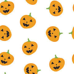 seamless pattern of pumpkin heads. halloween background for print. Vector illustration in flat and doodle style. 