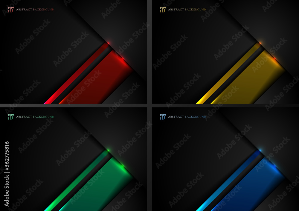 Poster set of abstract template black and blue, red, green and yellow geometric overlapping with shadow and