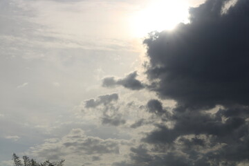 dramatic sky with heaven ray as sun behind clouds