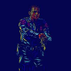 the policeman line pop art potrait logo colorful design with dark background. Isolated black background for t-shirt, poster, clothing, merch, apparel, badge design