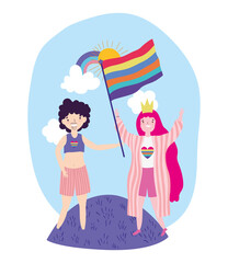 pride parade lgbt community, woman with crown and flag, transgender man