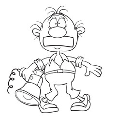 caricature of a man with a sealed mouth and a megaphone in his hands, sketch, isolated object on a white background, vector illustration,