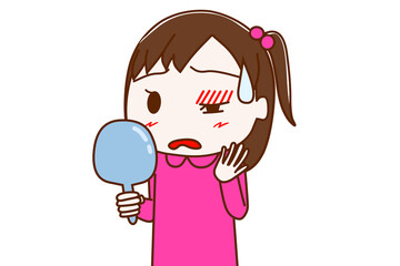ものもらいで目が腫れている少女