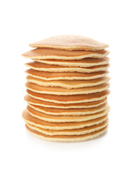 Tasty pancakes on white background