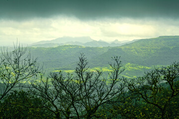 Beautiful view of green mountains at way to Mahabaleshwar, maharashtra, india.