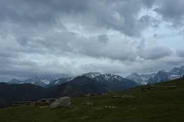 Poland Tatra Mountains. High Tatras from Rusinowa Polana. Cloudy sky. © Tomek