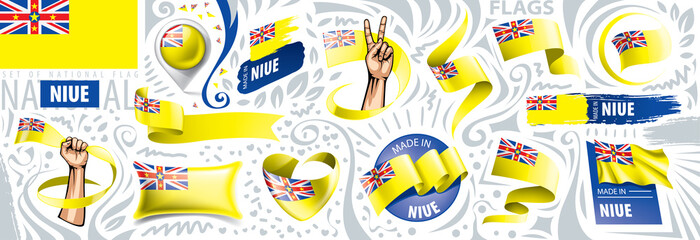 Vector set of the national flag of Niue in various creative designs