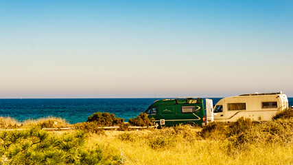Camper car on beach, camping on seashore