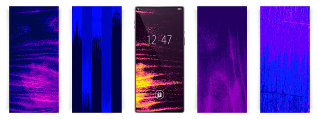 Smartphone wallpapers set. Grunge backgrounds. Smartphone vector mockup. Trendy colors.