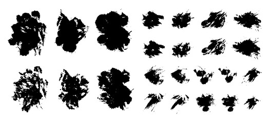 Grunge design elements set. Grunge shapes collection for patterns or backdrops. Grungy splatter. Paint stains. Quirky scribbles. Grungy ink spots and drops.