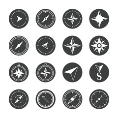 compass rose navigation cartography travel explore equipment icons set silhouette design icon