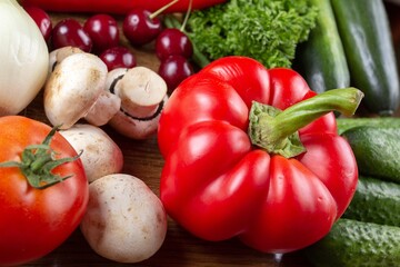 Vegetable set food on wooden background,  green.