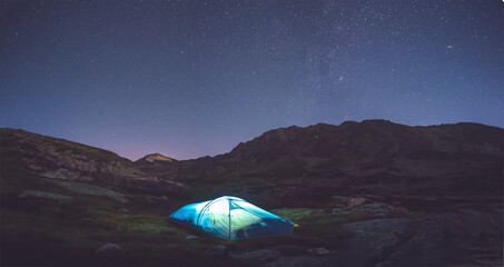 Sunset  in High Tatras mountains national park. Mountain  in Slovakia. Image contains noise due to...