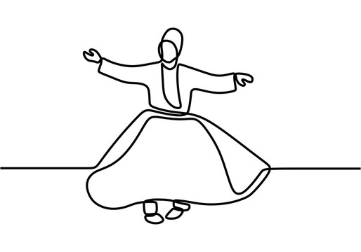 whirling dervish dancer in continuous line art clip art preview
