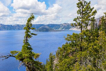 Fototapeta na wymiar Beautiful Nature in Summer Season at Crater Lake National Park Famous Tourist Attractions in Oregon State, USA.