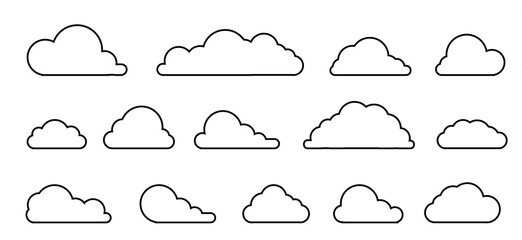 Cloud with a black outline in a linear style. Storage solution element, networking, software image, databases. cloud meteorology. Vector line art icon isolated on white background