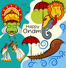 Happy Onam festival of South India Kerala. Big Shopping Sale Advertisement background for advertisement and promotion background for Happy Onam festival 