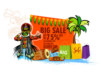 Happy Onam festival of South India Kerala. Big Shopping Sale Advertisement background for advertisement and promotion background for Happy Onam festival 