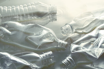 水面に漂うペットボトルと環境汚染