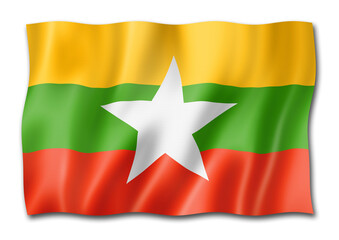 Obraz premium Burma Myanmar flag isolated on white