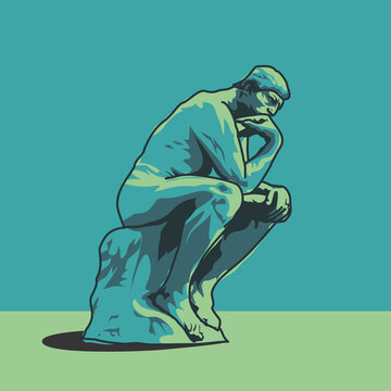 Thinking man statue illustration Auguste Rodin's The Thinker