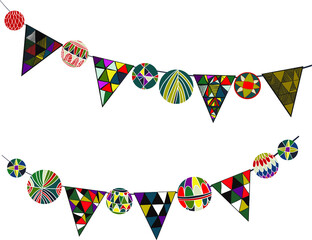 vector holiday garlands for decoration. bright flags and balloons for festivals, parties, birthdays and celebrations, for a decorative design, vector illustration on a white background