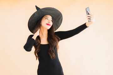 Portrait beautiful young asian woman wear halloween costume