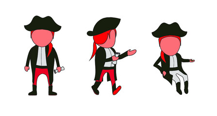 redhead female pirate character pose trio pack with treasure map and gold, walking and sitting