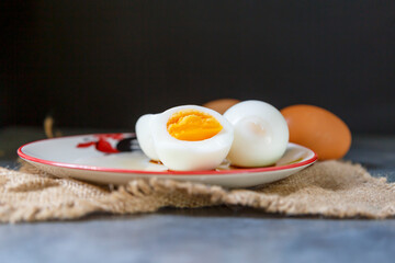 Eggs boiled in a dish, placed in a serving plate