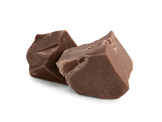 Pieces of milk chocolate isolated on white