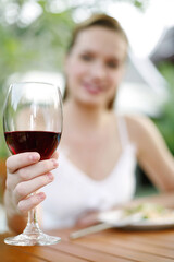 Woman proposing a toast