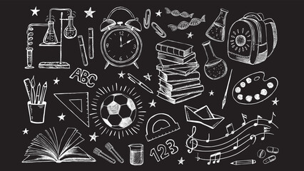 Back To School hand drawn set. Vector.	