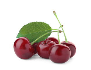 Sweet red juicy cherries isolated on white