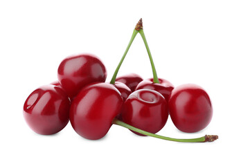 Obraz na płótnie Canvas Bunch of juicy cherries on white background