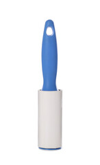 New lint roller with blue handle isolated on white