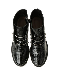 Pair of stylish ankle boots isolated on white, top view