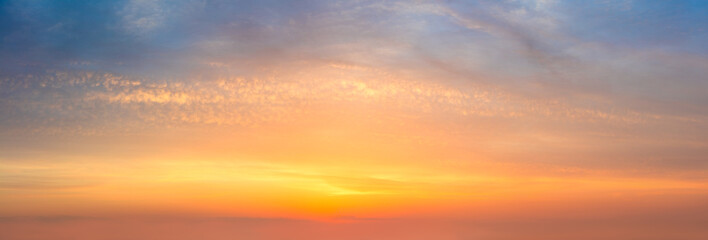 Fototapeta premium Skyscape background - Panoramic Sunset Sunrise Sundown Sky with colorful clouds