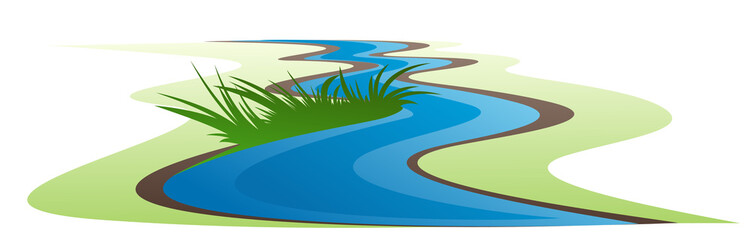 Fototapeta na wymiar Symbol of a winding river with grass.