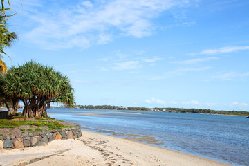 Beautiful Ocean Beach on Bribie Island, Queensland, Australia.  Paradise with clean white sand and blue skys