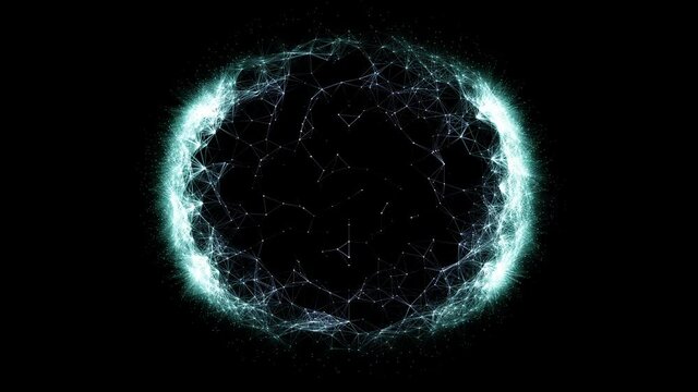 Glowing Neural Network Sphere, Visualization of AI, Artificial Intelligence web, futuristic computing power, circular network of blue dots and lines moving smoothly in space, 4K.