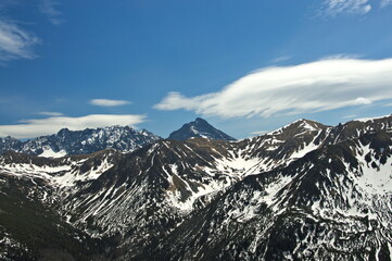Poland Tatra Mountains, Tatra peaks on the background of blue sky.