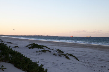 Ocean Beach on Bribie Island, Queensland, Australia, showcasing water, shoreline, trees and sand dunes
