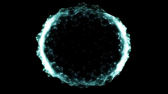 Glowing Neural Network Sphere, Visualization of AI, Artificial Intelligence web, futuristic computing power, circular network of blue dots and lines moving smoothly in space, 4K.