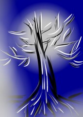 Black and white tree on a blue background - Lilleaker 