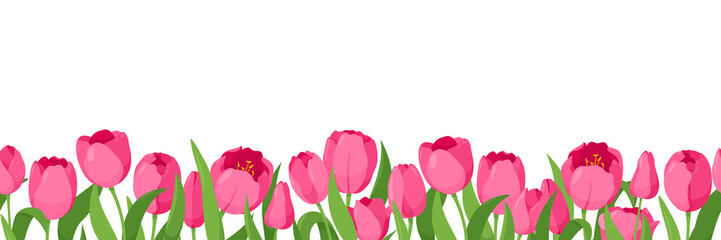 Vector seamless horizontal pattern with tulips for banners, cards, sale card, wallpaper, flyers, invitation, Mother's day, Women's Day. Spring flowers isolated on white background. Springtime
