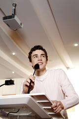 Teenage boy giving speech
