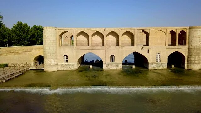 Aerial Footage of "Si-O-Se pol" Bridge in Isfahan/IRAN, in Spring