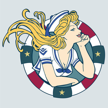 Sailor girl in a lifebuoy